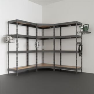 Regalsystem Eckregal RIVET 180x180x180x45cm mit 4 HDF-Böden verzinkt mit Zubehör - Hover