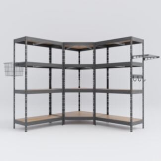 Regalsystem Eckregal RIVET 180x180x180x45cm mit 4 HDF-Böden verzinkt mit Zubehör